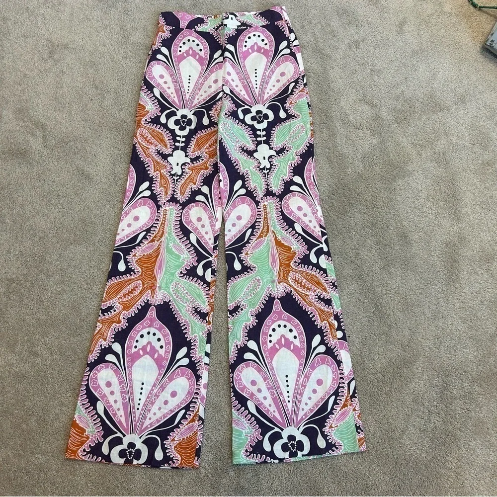 Zara paisley multicoloured printed retro bohemian flare pants - Picture 5 of 14